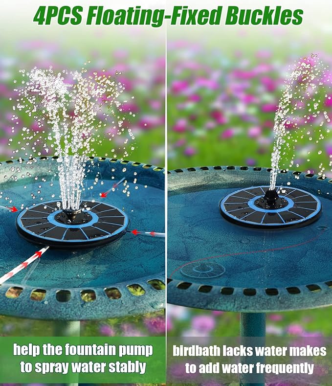 SZMP Solar Fountain Pump Upgraded 100% Glass Panel, 3.5W Solar Powered Fountain Built-in 2000 Battery with 7 Nozzle & 4 Fixer, Solar Fountain for Bird Bath, Pond, Fish Tank, Outdoor