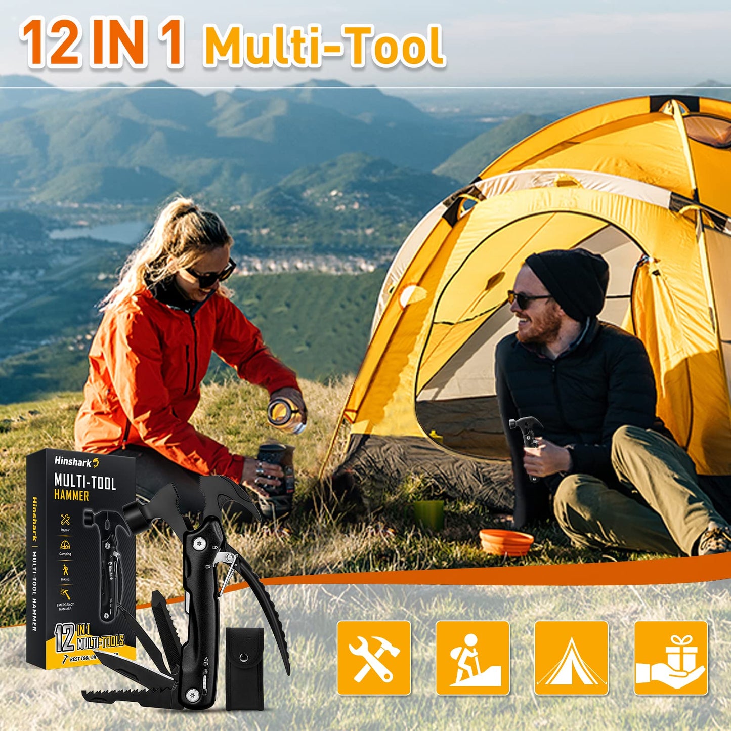 Gifts for Men, 12 in 1 Hammer Multitool, Anniversary Birthday Gift for Men Dad Husband Him Grandpa, Unique Gifts for Dad Who Have Everything, Camping Essentials Cool Gadgets Tools
