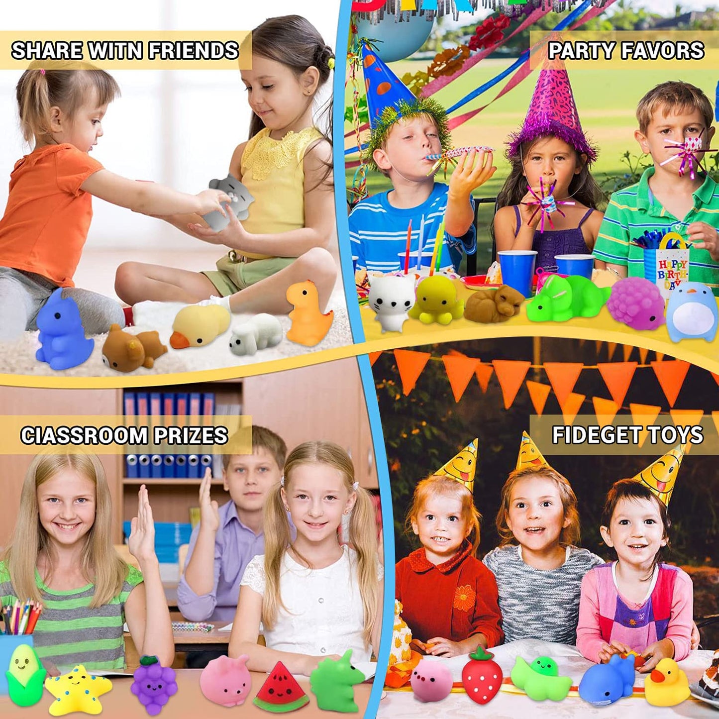 110 Pcs Mochi Squishy Toys, Mochi Squishy Toys for Kids Party Favors, Mini Kawaii Squishy Fidget Toys for Easter Basket Stuffers Egg Fillers Birthday Classroom Prize Pinata Christmas Stocking
