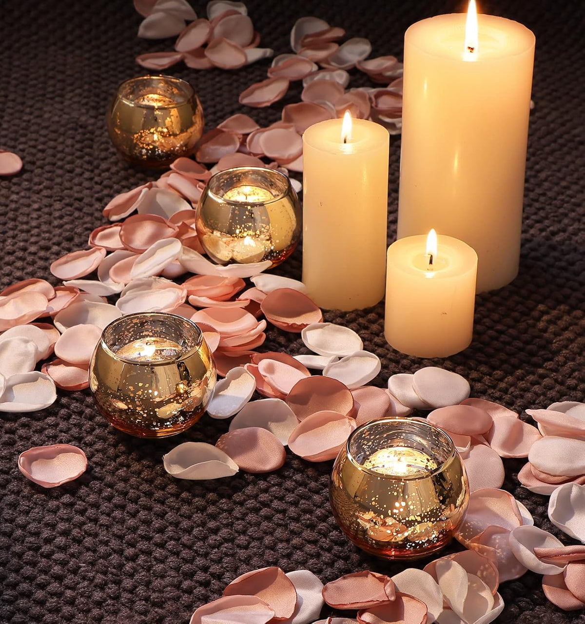 Volens 24PCS Gold Votive Candle Holders for Table Centerpieces, Round Mercury Glass Candle Holders Bulk for Wedding, Birthday, Anniversary, Parties, and Holiday Decorations