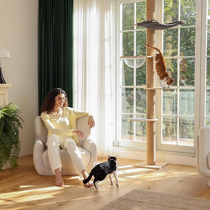 FUKUMARU Floor to Ceiling Cat Tree, 6-10 ft, 6 Level, Grey