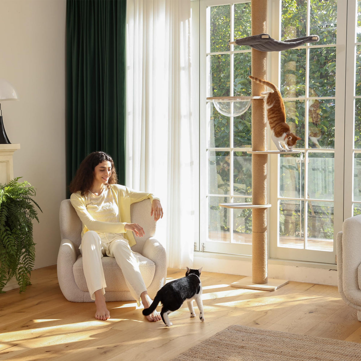 FUKUMARU Floor to Ceiling Cat Tree, 6-10 ft, 6 Level, Grey