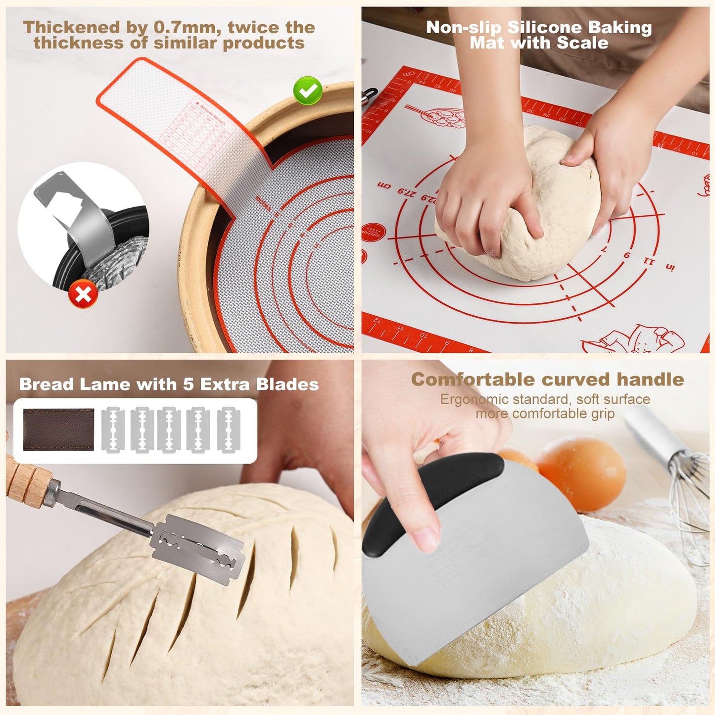 Tunyet Sourdough Bread Baking Supplies, Banneton Bread Proofing Basket, 10 Inch Oval & Round Bread Baskets with Liners & Covers, Sourdough Starter Kit