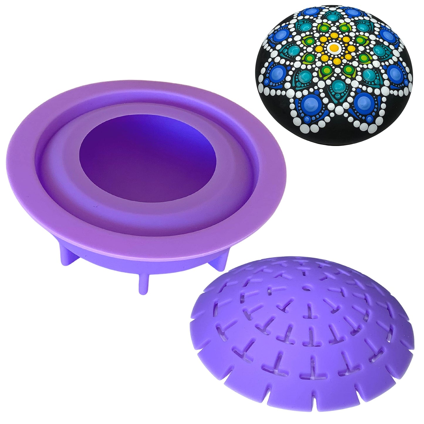Mold for Making Stones with Dome Template - Design #2 - Happy Dotting Company - Round Smooth Pebble Like for dot Art Rocks, Mandala Art DIY Crafts Painting Drawing - Gypsum, Cement Rock Casting
