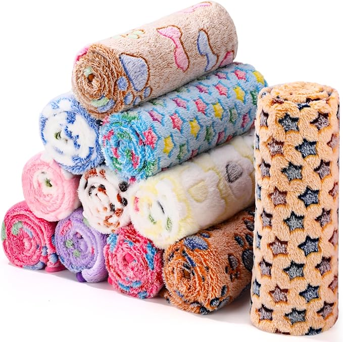 Tatuo 12 Pcs 16x24 in Puppy Dog Blankets Fleece Cat Pet Blankets Soft Warm