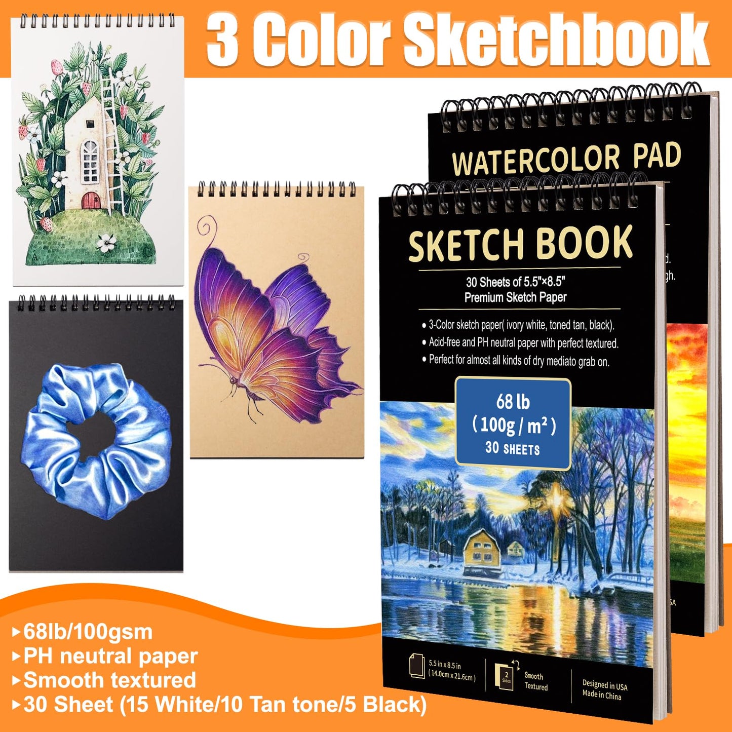 Drawdart Art Supplies Drawing Pencils Set - 76 Pack Pro Sketching Kit with Sketchbook & Watercolor Pad, Includes Graphite, Charcoal, Watercolor & Metallic Pencils for Kids, Teens, Adults