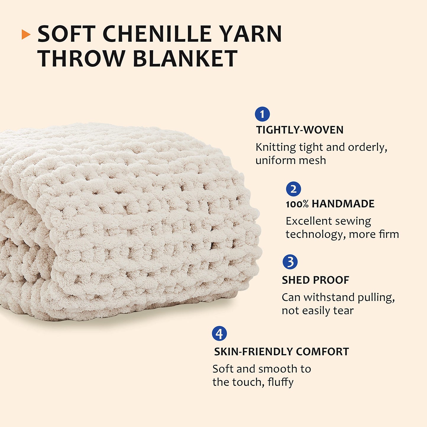 L'AGRATY Chunky Knit Blanket Throw,Soft Chenille Yarn Throw Blanket 50x60,Handmade Cable Knit Crochet Blanket,Large Knit Blankets Chunky Yarn,Rope Knot Throw Blanket for Couch Sofa Bed Home Decor