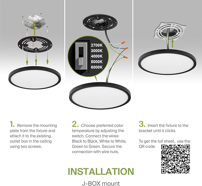 ASD LED 12" Round Flush Mount Ceiling Light Fixture, Low Profile Surface Lighting | 5CCT, Dimmable, Ultra-Thin, ETL Listed | 24W 2000LM 2700-6000K 100-277V | Kitchen, Hallway Lamp | Black, 4 Pack
