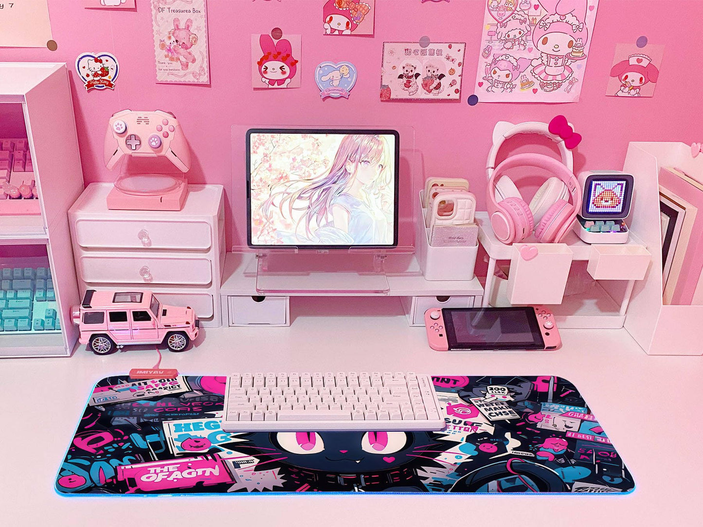 JMIYAV Pink RGB Gaming Mouse Pad 31.5x12 Inch PC XL Large Extended Glowing Led Light Up Desk Pad Non-Slip Rubber Base Computer Cute Mousepad Mat Desk Accessories Gaming Setup 104