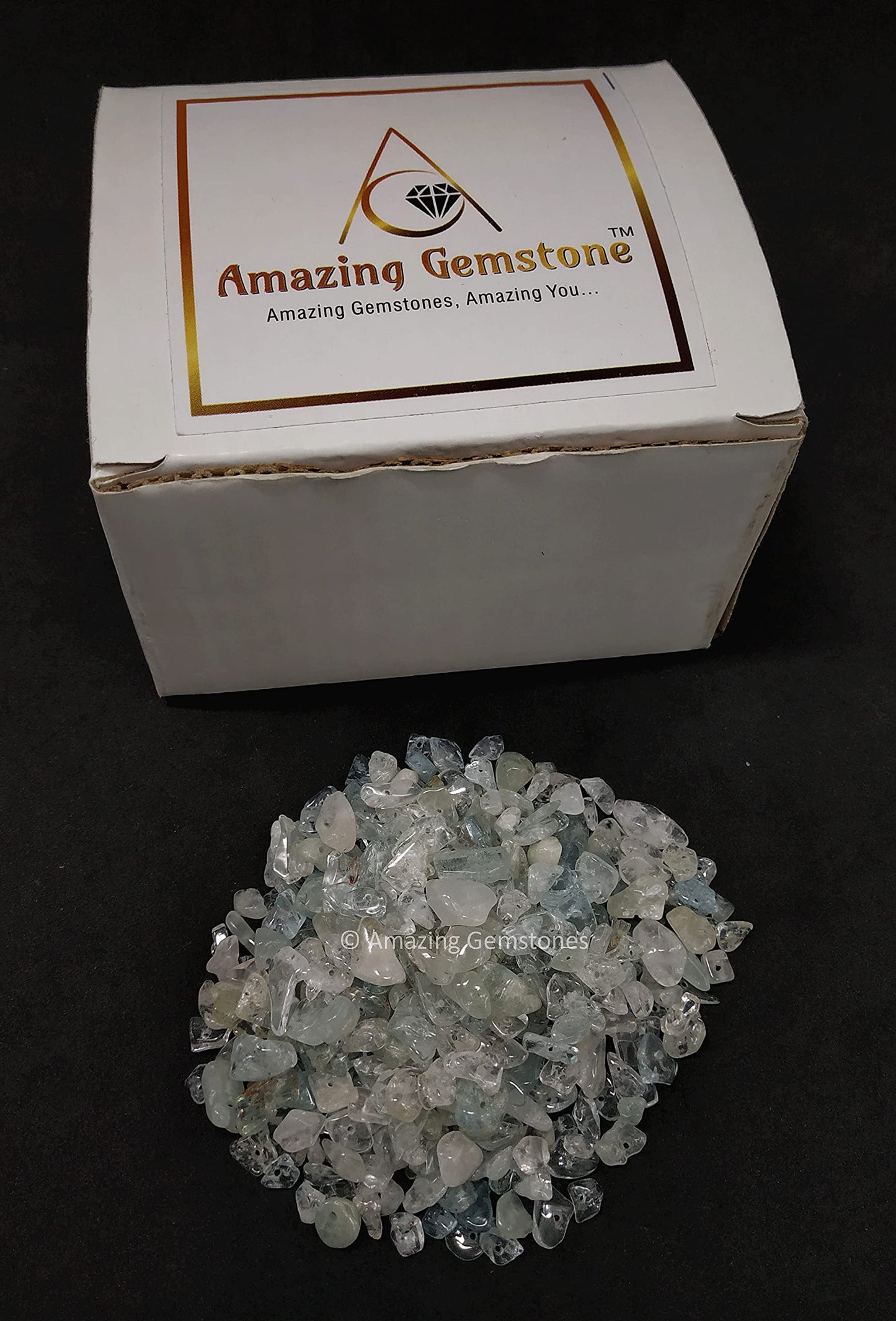 Crushed Aquamarine Pre Drilled Crystal Chips Beads for Bracelets Making, DIY Handmade Natural Healing Crystals (25 Inch Strand)