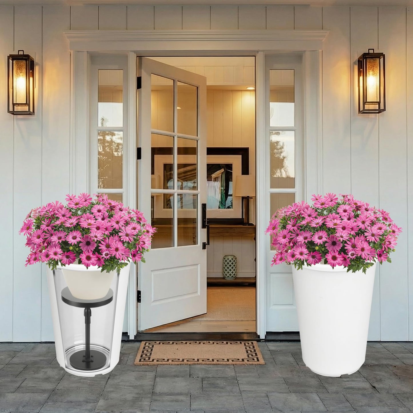 Flantor 2 Pack Adjustable Plant Risers for Inside Pots - Liftable Base Insert for Tall & Large Flower Pots & Plant Containers, 12-21" Adjustment Indoor Outdoor Use for Deep Pot (6" 8" 10" Base or Top)