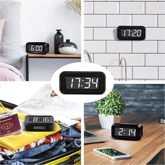 KWANWA Kids Alarm Clock, White LED, Battery, Auto-Night Mode, 12Hr/24Hr, Small, Travel, Bedside, Wall-Mount/Table-top, Easy to Read