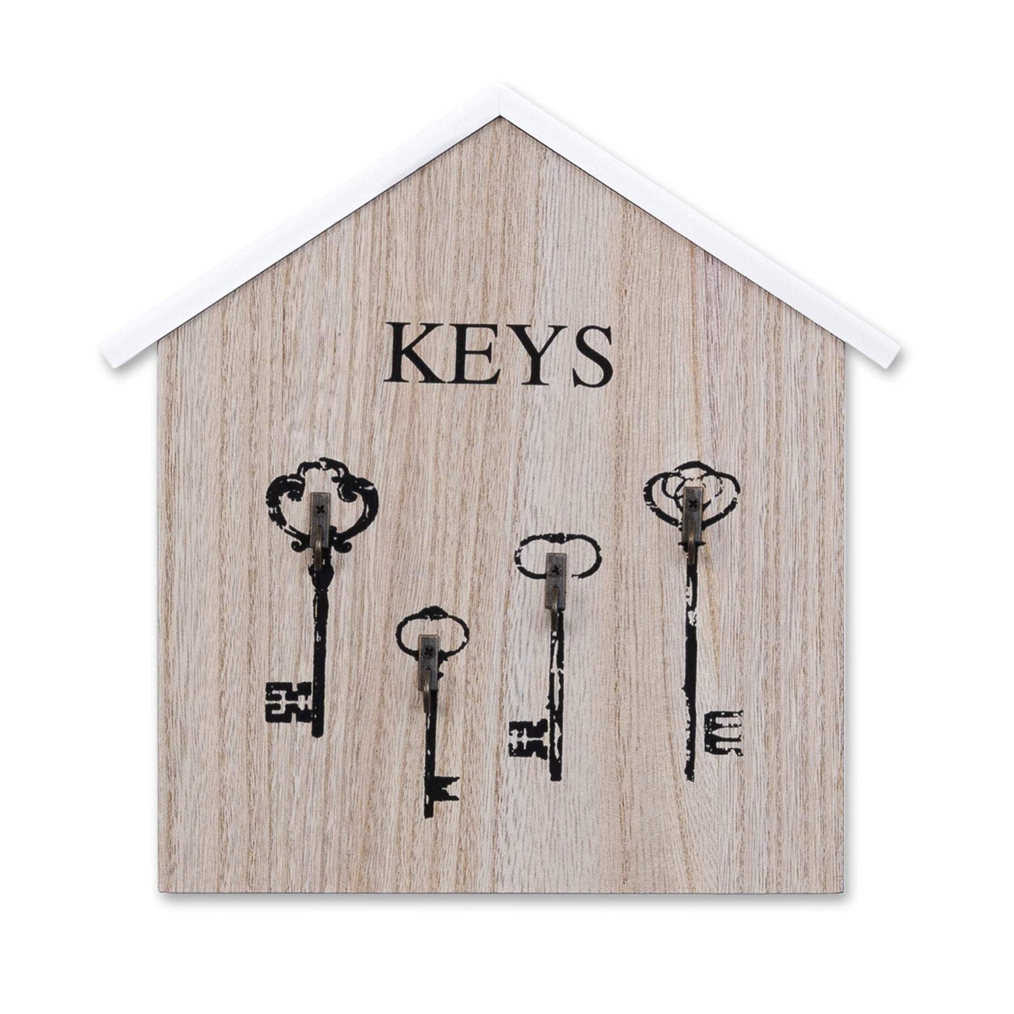 ACCENT COLLECTION HZ Wooden Wall Mounted Key Holder, 10" 4-Hook Farmhouse Rustic Home Office Entryway Decorative Organizer Rack, Gifts
