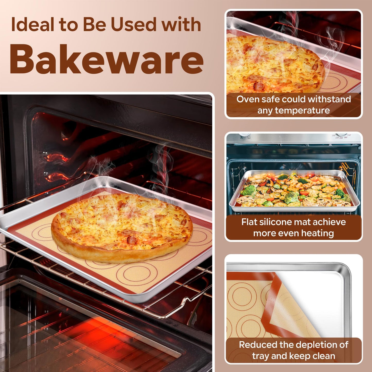 P&P CHEF 15 Inch Silicone Baking Mats, 2 Pcs Reusable Silicone Oven Mat, Non Stick Baking Supplies for Macaroon Pastry Bread Dough Cookie, Fits Well with Sheet Pan, Healthy & Easy Clean