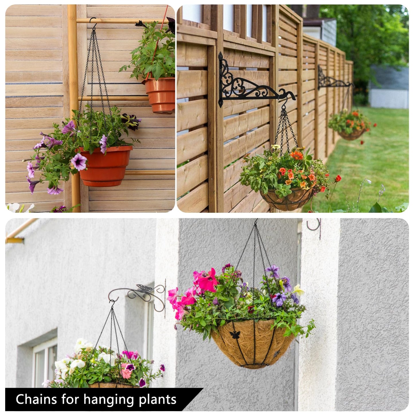 garini 4 Pack,24.5 Inch Hanging Baskets Chain,Black Hanging Chain with 4 Hooks Flower Pot Chain Replacement Plant Hangers for Bird Feeders,Planters Wind Chimes and Decorative