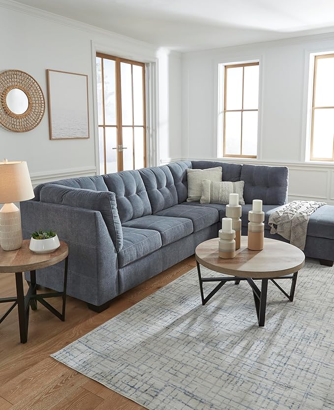 Signature Design by Ashley Marleton Contemporary Right-Arm Facing Tufted 2-Piece Sectional with Chaise and Loose Seat Cushions, Blue