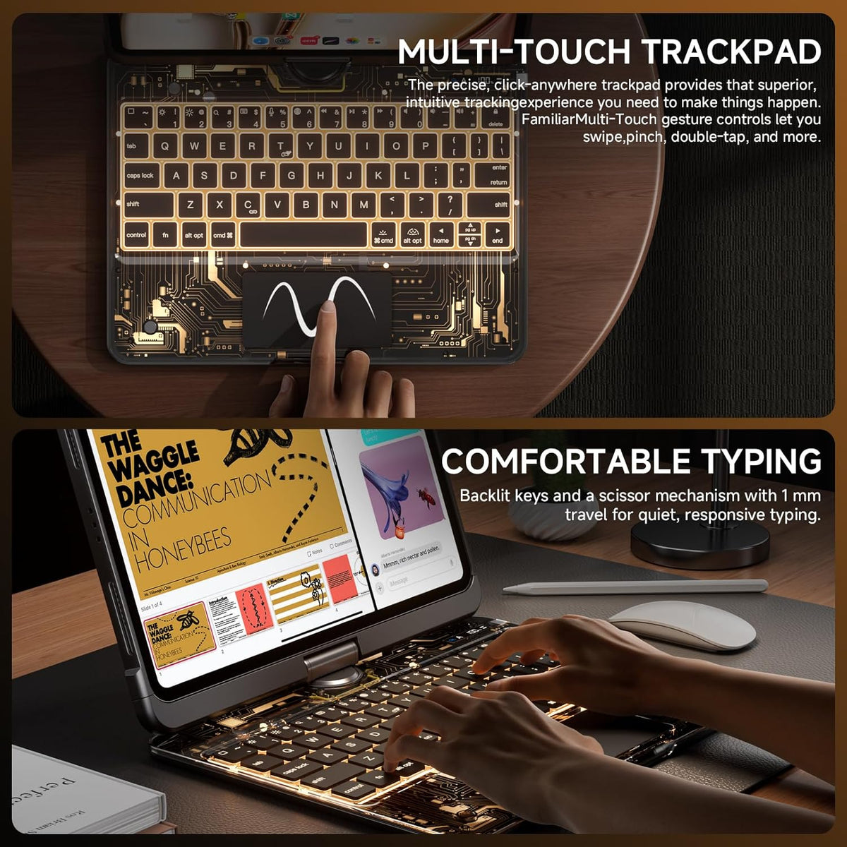 Transparent Case with Keyboard for iPad 9th (7th, 8th, and 9th Gen) 10.2 Inch,with 7-Color Backlit Wireless Keyboard,360°Rotatable Protective Case Multi-Touch Trackpad,with Pencil Holder,Black