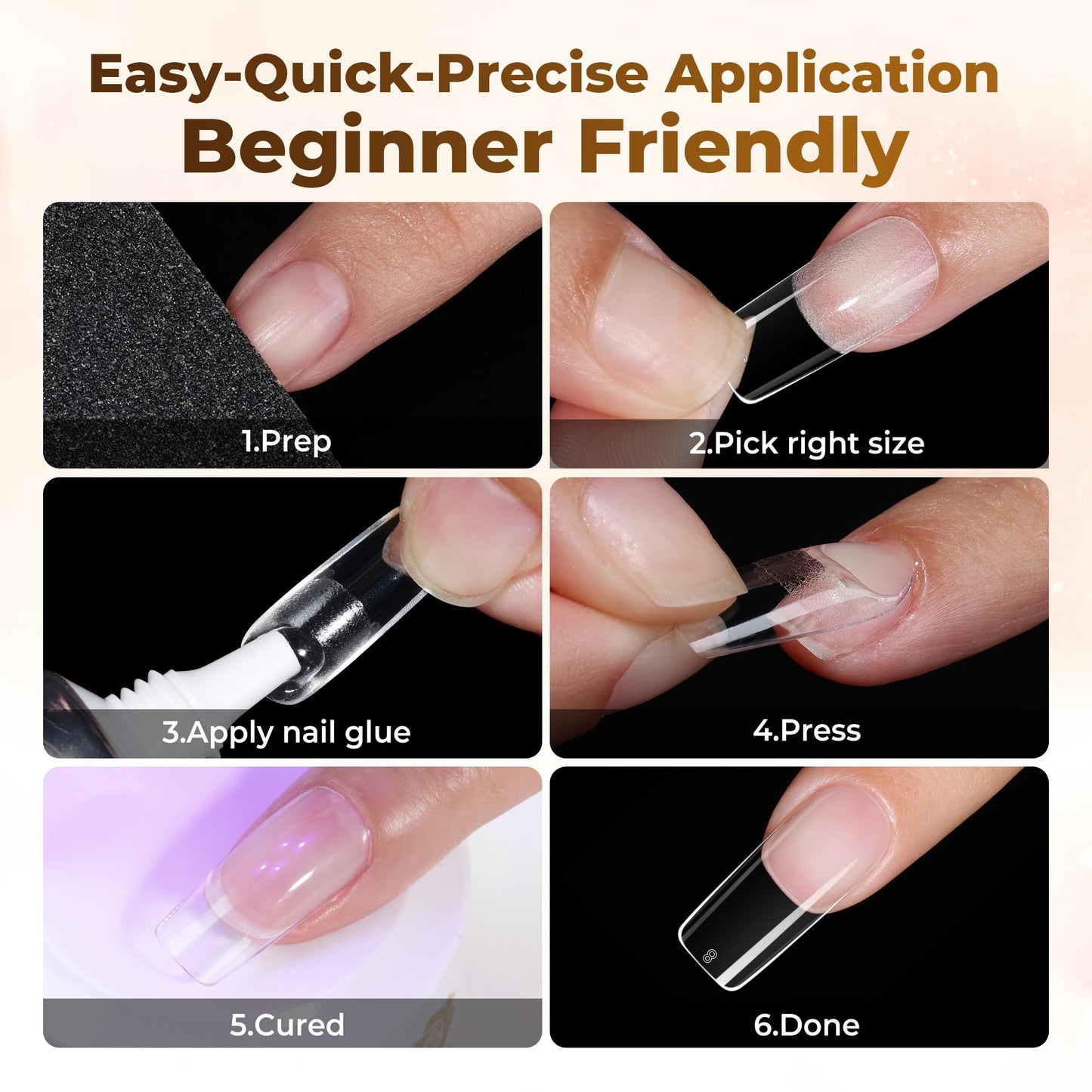 UNA GELLA Square Fake Nails, 504pcs Gel Nail Tips Clear Press on Nails Pre-shape for Full Cover Square Nails French False Nails For Nail Extension Nail Art Home DIY 12 Sizes False Gelly Tips
