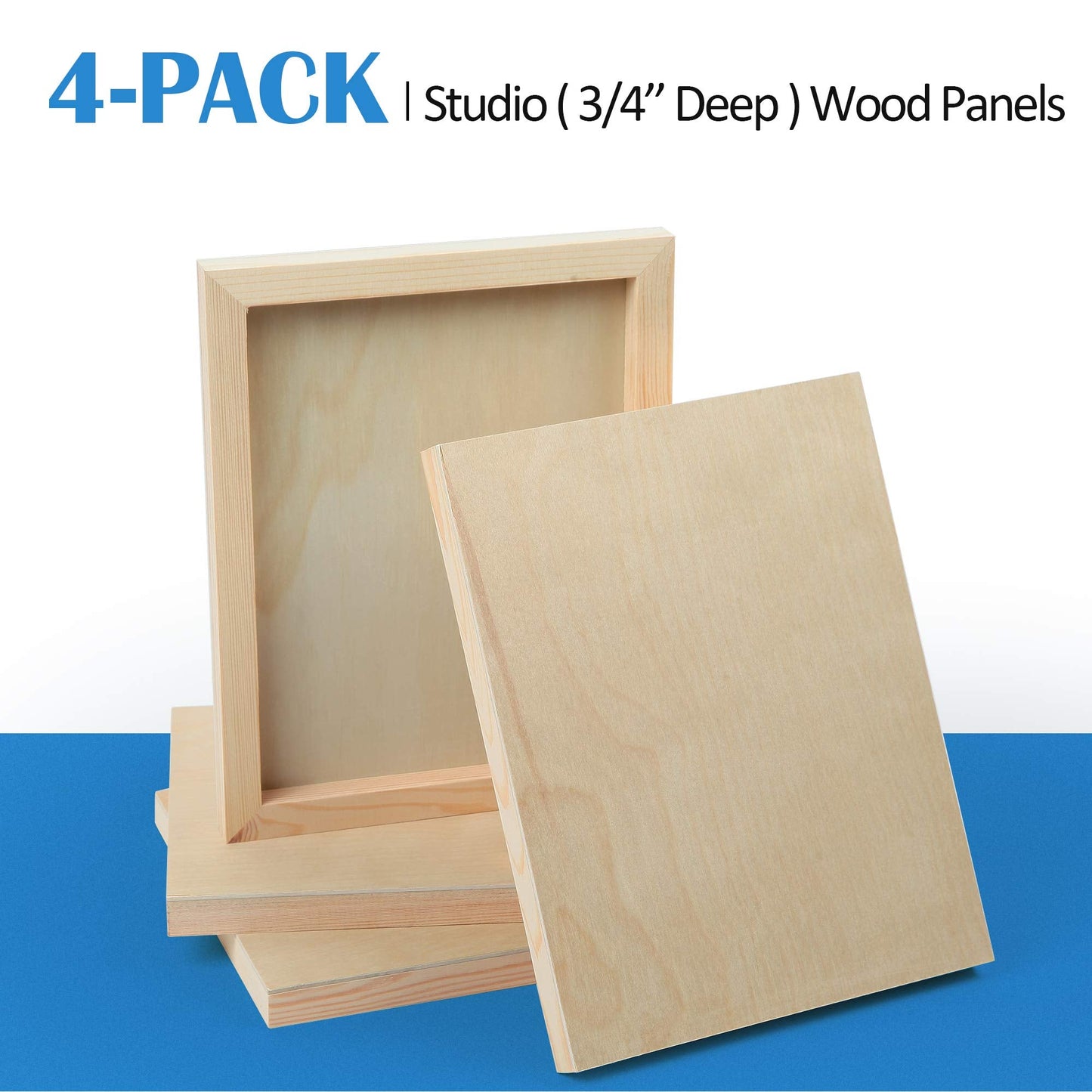 Falling in Art Unfinished Birch Wood Canvas Panels Kit, 4 Pack of 8x10’’ Studio 3/4’’ Deep Cradle Boards for Pouring Art, Crafts, Painting, and More