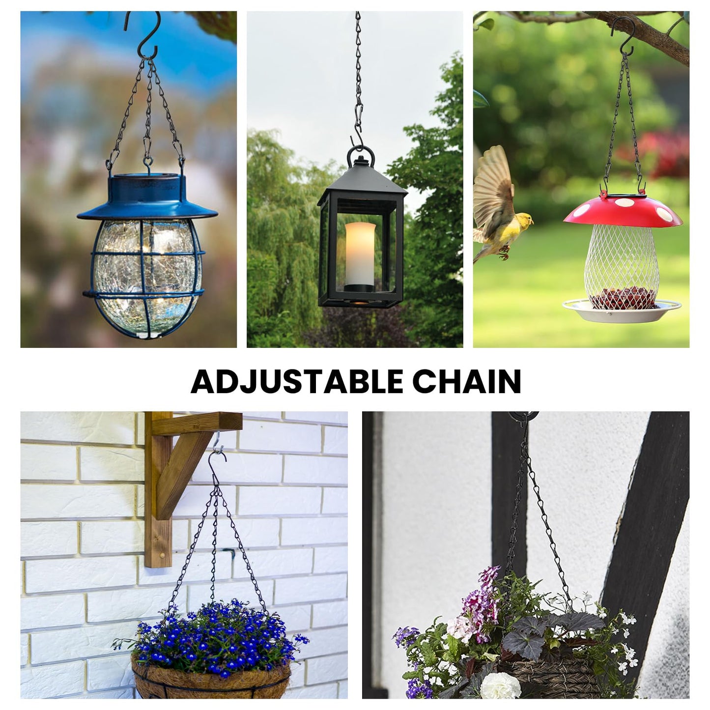 Black Chain for Hanging Plants, 6 PCS Small Chain for Hanging Basket, 24.5IN Hanging Chains with Hooks, Adjustable Plant Chain, Decorative Metal Hanging Basket Chain for Planter, Bird Feeder, Sign