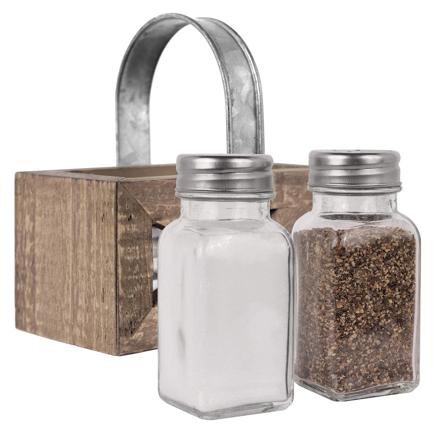 Autumn Alley Barn Door Rustic Salt and Pepper Shakers Set in Wood and Galvanized Caddy, Farmhouse Salt and Pepper Shakers For Rustic Kitchen Decor, Rustic Kitchen Accessories for your Country Kitchen