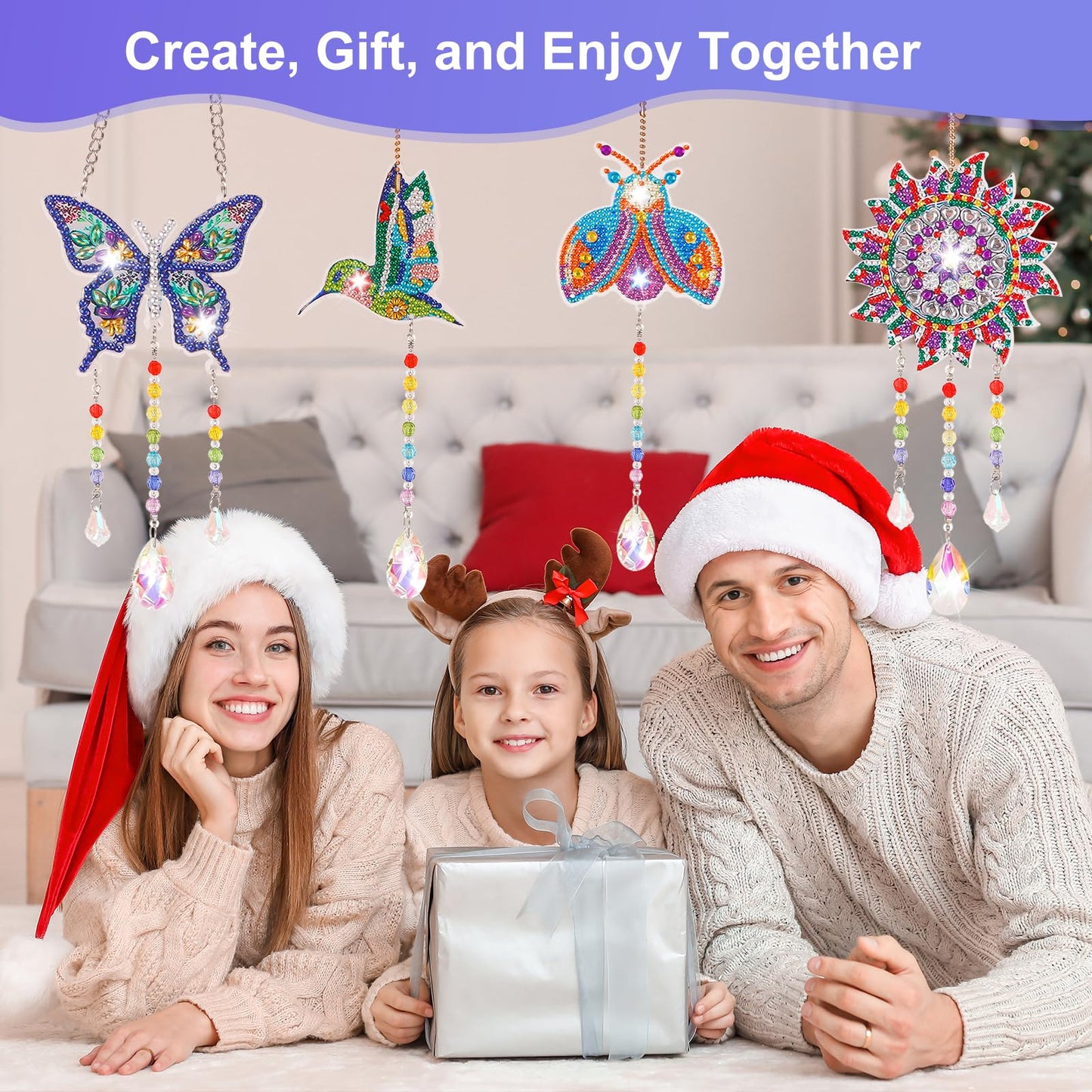 VibyTiby 5 pcs Diamond Art Kit, Suncatcher Craft, Complete DIY Kit with Crystals Pendants for Home Decor, Creative Gift for Crafters