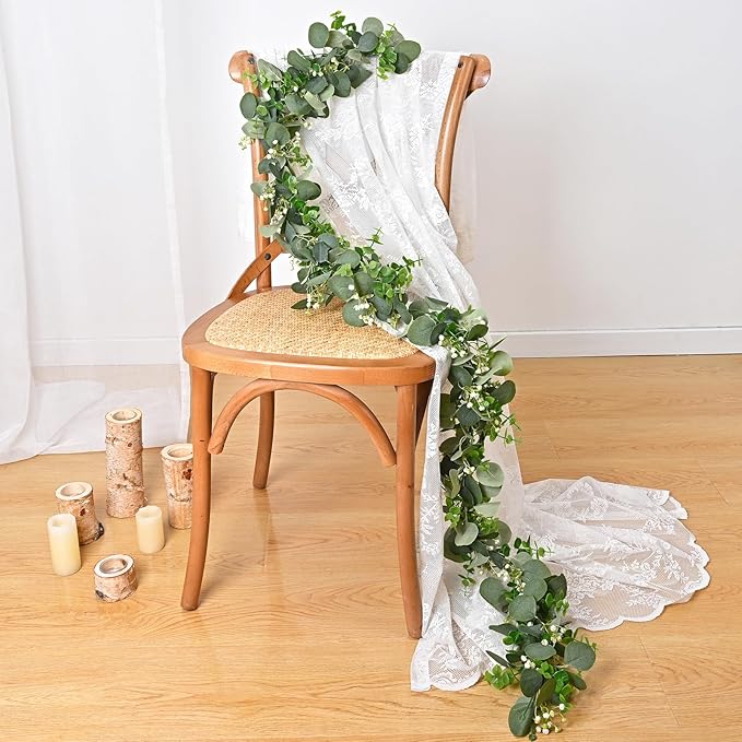 Dolicer 2 Packs 6FT Artificial Eucalyptus Garland, Faux Greenery Garland Fake Vines Hanging Silver Dollar Eucalyptus Leaves for Wedding Backdrop Arch Table Wall Party Home Decor