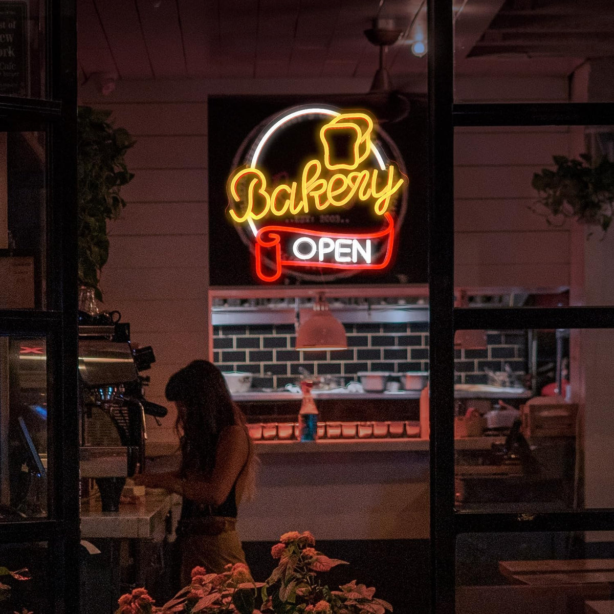 Dimmable Bakery Open Neon Sign USB Open Light Up Sign for Wall Decor Brighter LED Bakery Open Neon Light for Bakery Cake Shop Dessert House Business Decor(12.8 * 12.8 In)