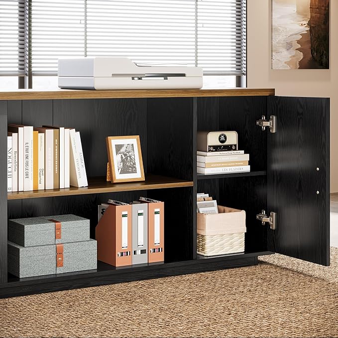 Tribesigns 85.8-Inch L-Shaped Executive Office Desk with File Drawers & Storage Cabinet, Professional Corner Computer Desk Extra Large Business Workstation with Adjustable Shelves (Brown&Black)