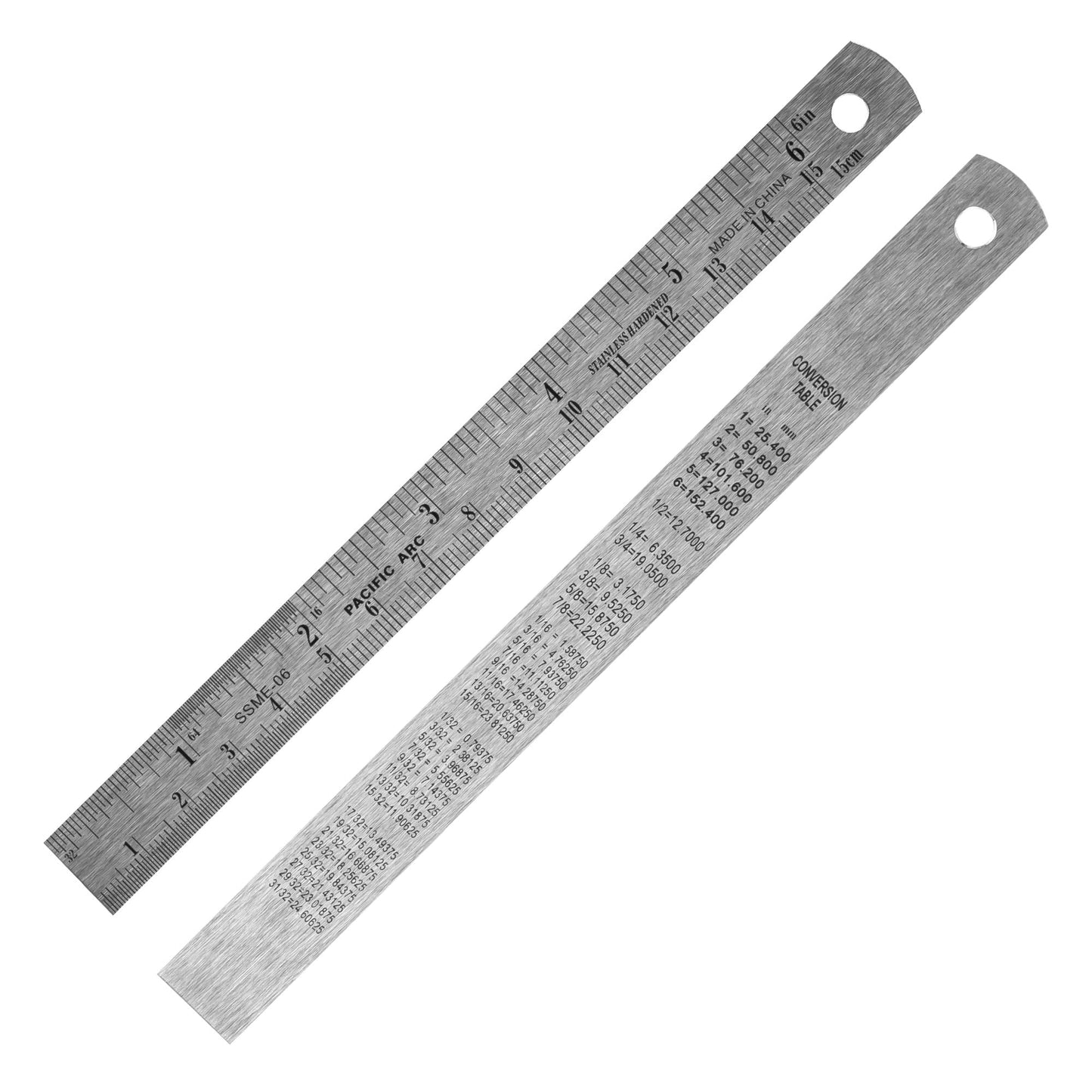 Pacific Arc 6 Inch Stainless Steel Ruler with Inch/Metric Conversion Table, 2 Pack