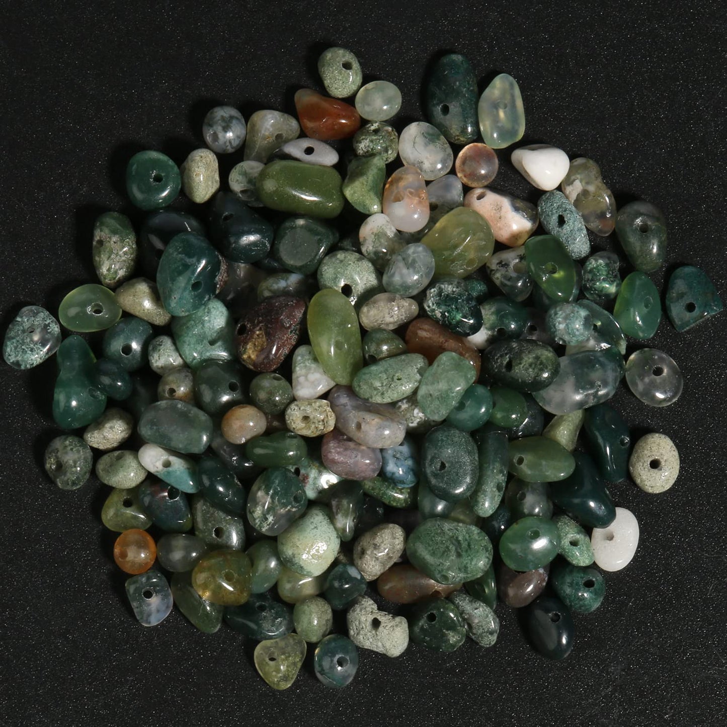 30in Moss Agate Natural Chip Stone Beads 5-8mm About 230pcs, Irregular Drilled Green Bead for Bracelets Jewelry Making Supplies for Adults, DIY Crafts.