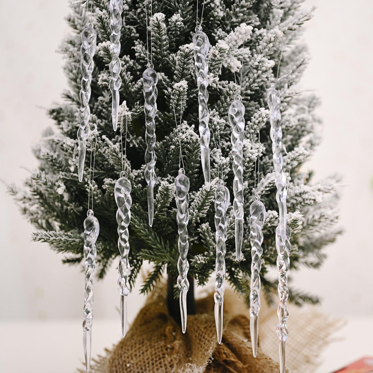 48PCS Christmas Tree Plastic Hanging Decoration 5inch Clear Icicle Ornaments Set for Christmas New Year Holiday Wedding Winter Party Decor