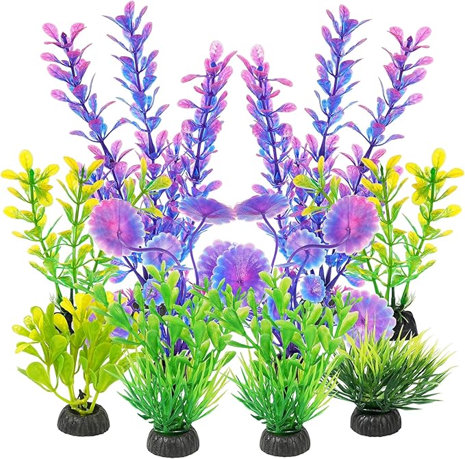 AQUANEAT Artificial Fish Tank Plants, Plastic Aquarium Decorations, Green Accessories, 10pcs