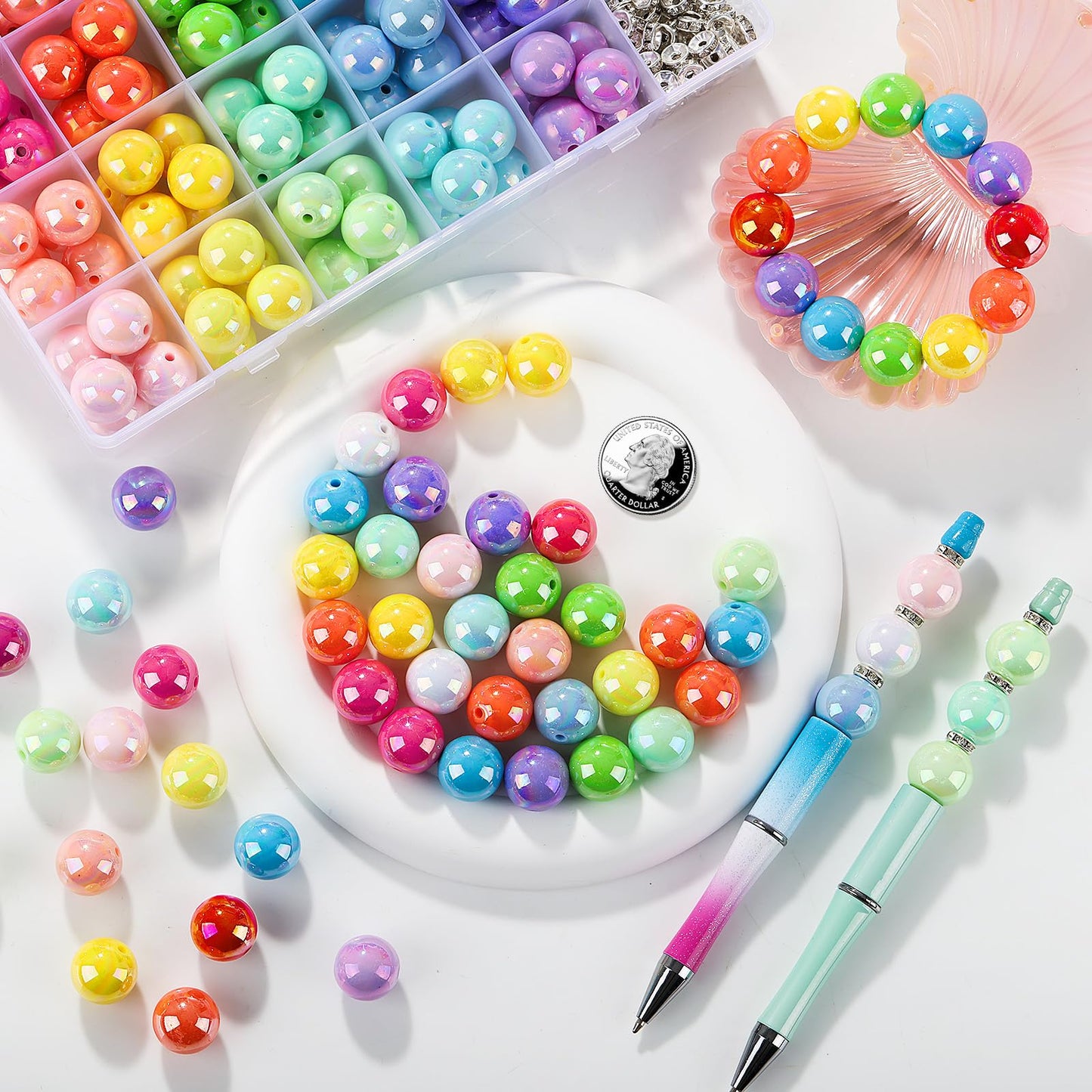 232pcs Beads for Pens, Funtopia Acrylic Focal Beads for Beadable Pens, 16mm Rainbow Chunky Bubblegum Bead with Rondelle Spacer Bead for Keychains DIY Craft Bracelets