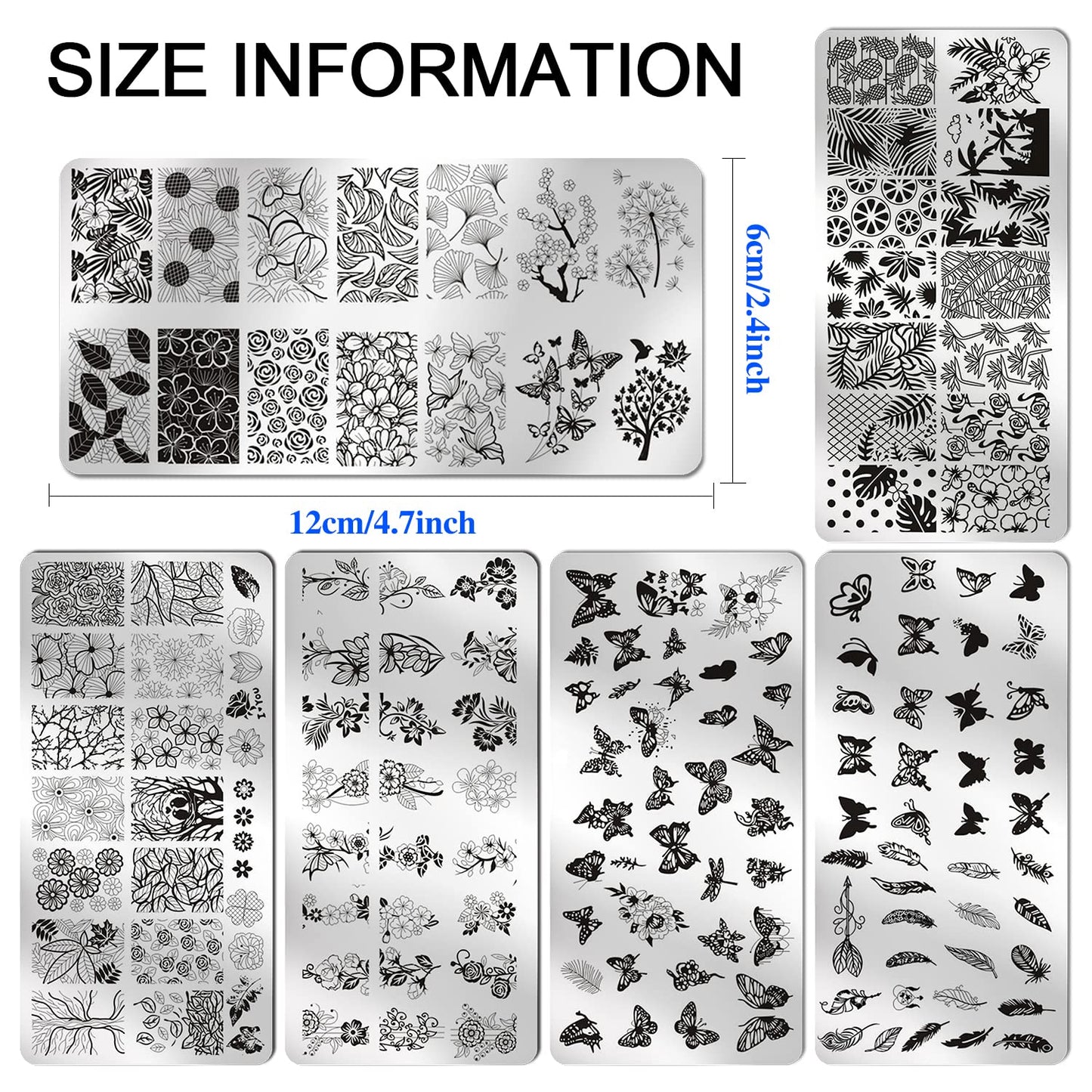 DANNEASY 6 Pieces Nail Stamp Flower Butterfly Leaf Nail Stamping Abstract Nail Stencils Stamping Plates for Nails Manicure Template Nail Art Tools DIY Nails Accessories (Nature Series)