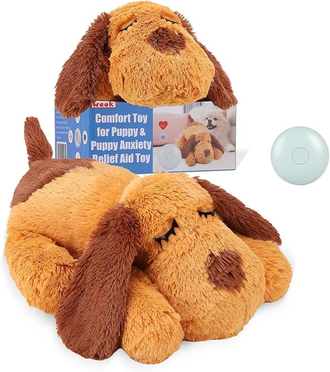 WEOK Puppy Heartbeat Toy for Separation Anxiety Relief, Heartbeat Stuffed Animal Anxiety Calming Behavioral Aid Plush Toy for Dogs Cats Pets