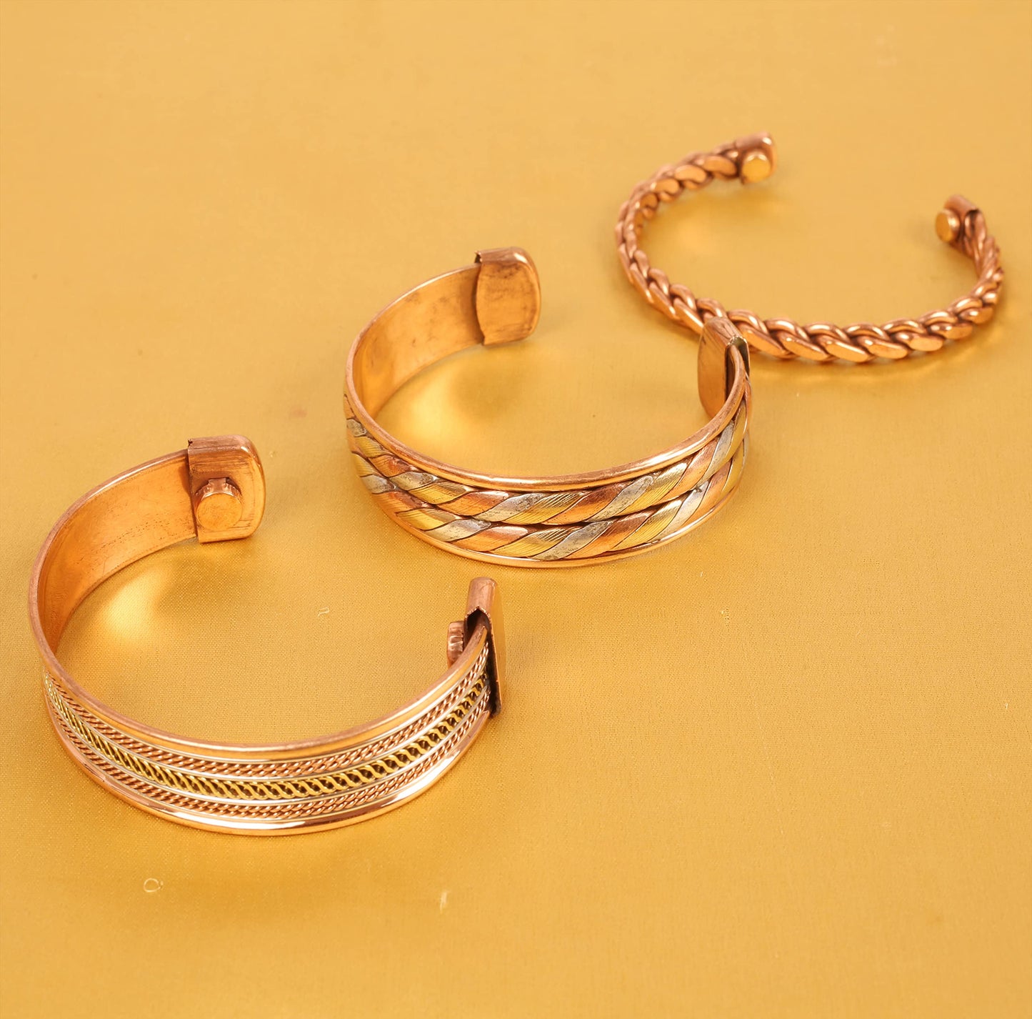 Touchstone copper bracelets | gift for men women |adjustable 100% pure solid real magnetic jewelry | handmade bracelet set combo | rope braided tibetan bangles. Set of 3 different designs