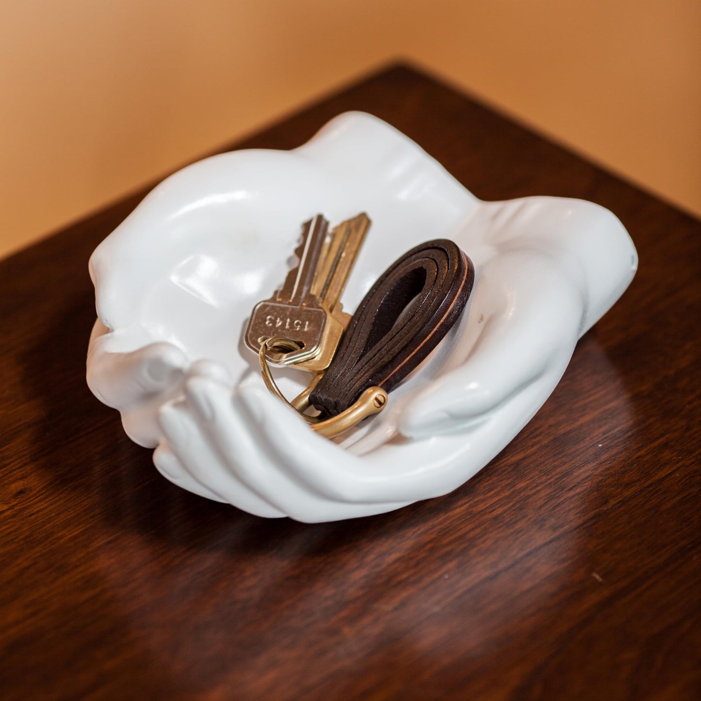 Danya B. CSK8076 Handle with Care Hands Holder, White Poly Resin Decorative Tray, Key Ring Jewelry Candle Trinket or Candy Dish, 5.25" W
