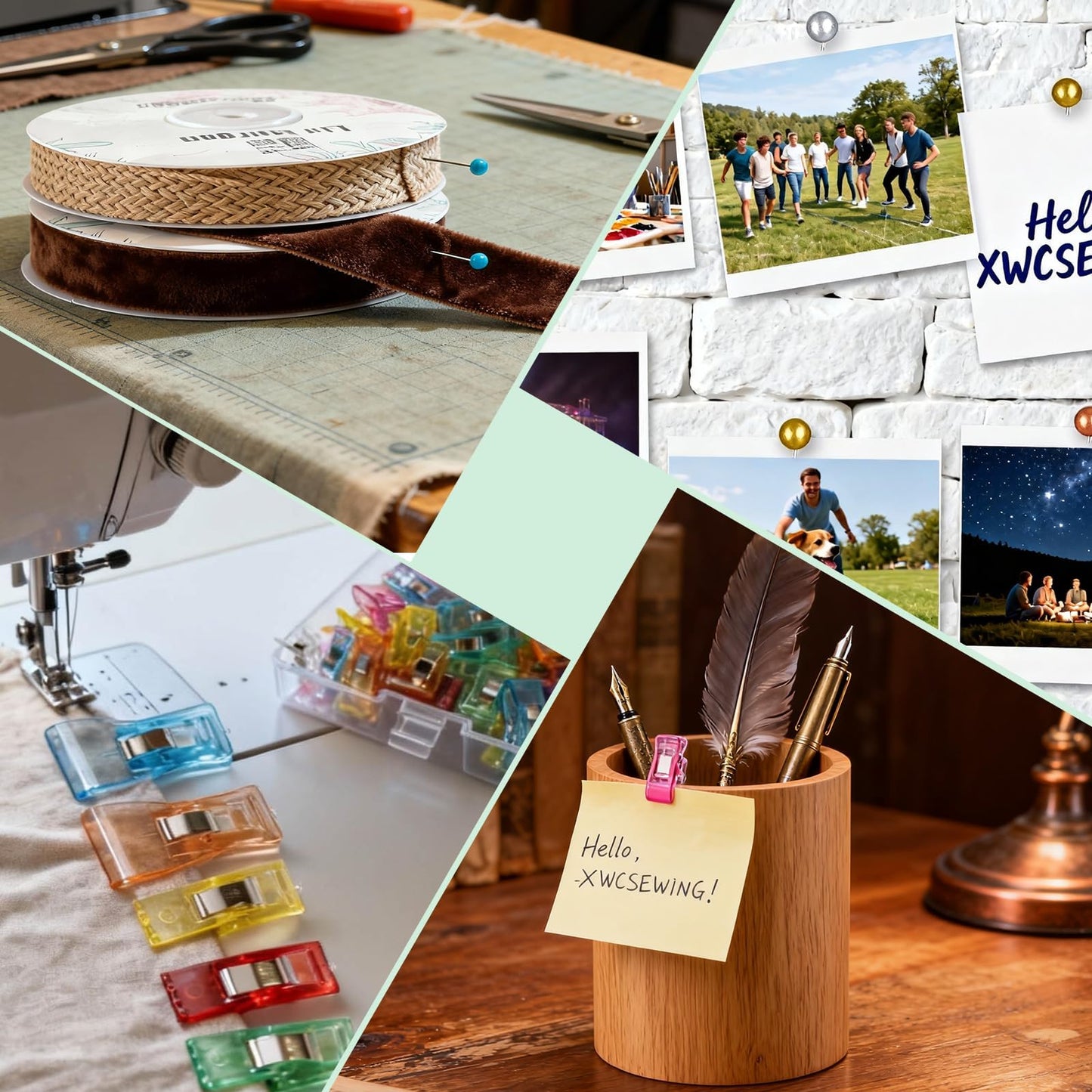 XWCSEWING Sewing Quilting Seam Kits and supplies-100 Pcs Plastic Sewing Clips and 200 Pcs Stainless Steel pins with Magnetic Holder