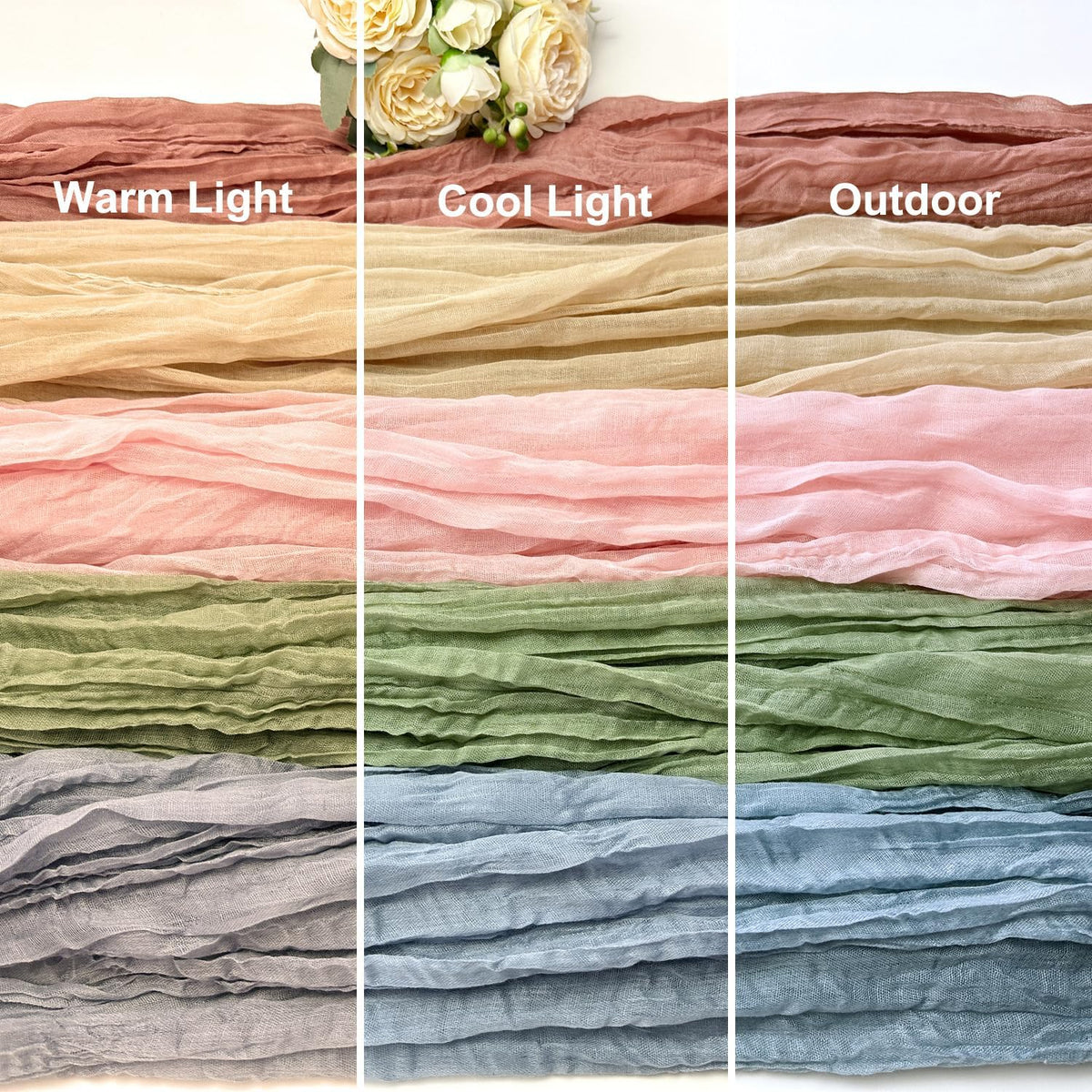 Booque Valley 6 Pack Dusty Pink Cheesecloth Table Runner 10ft Super Soft Boho Wrinkled Gauze Sheer Cloth for Baby Shower Baptism Birthday Party Wedding Centerpiece Table Decoration, 35x120 Inch