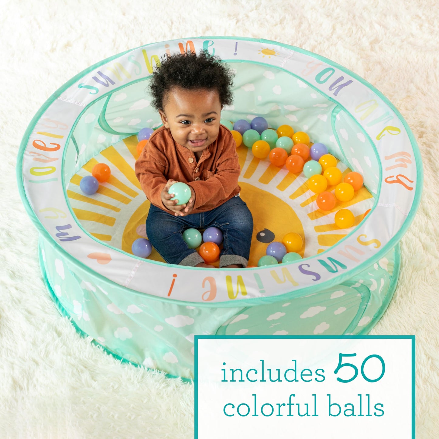 Infantino Pop-Up Ball Pit, 50 Colorful Balls, Easy Setup & Storage, 35" Spacious Play Area, Bright & Colorful Design, Includes Storage Bag