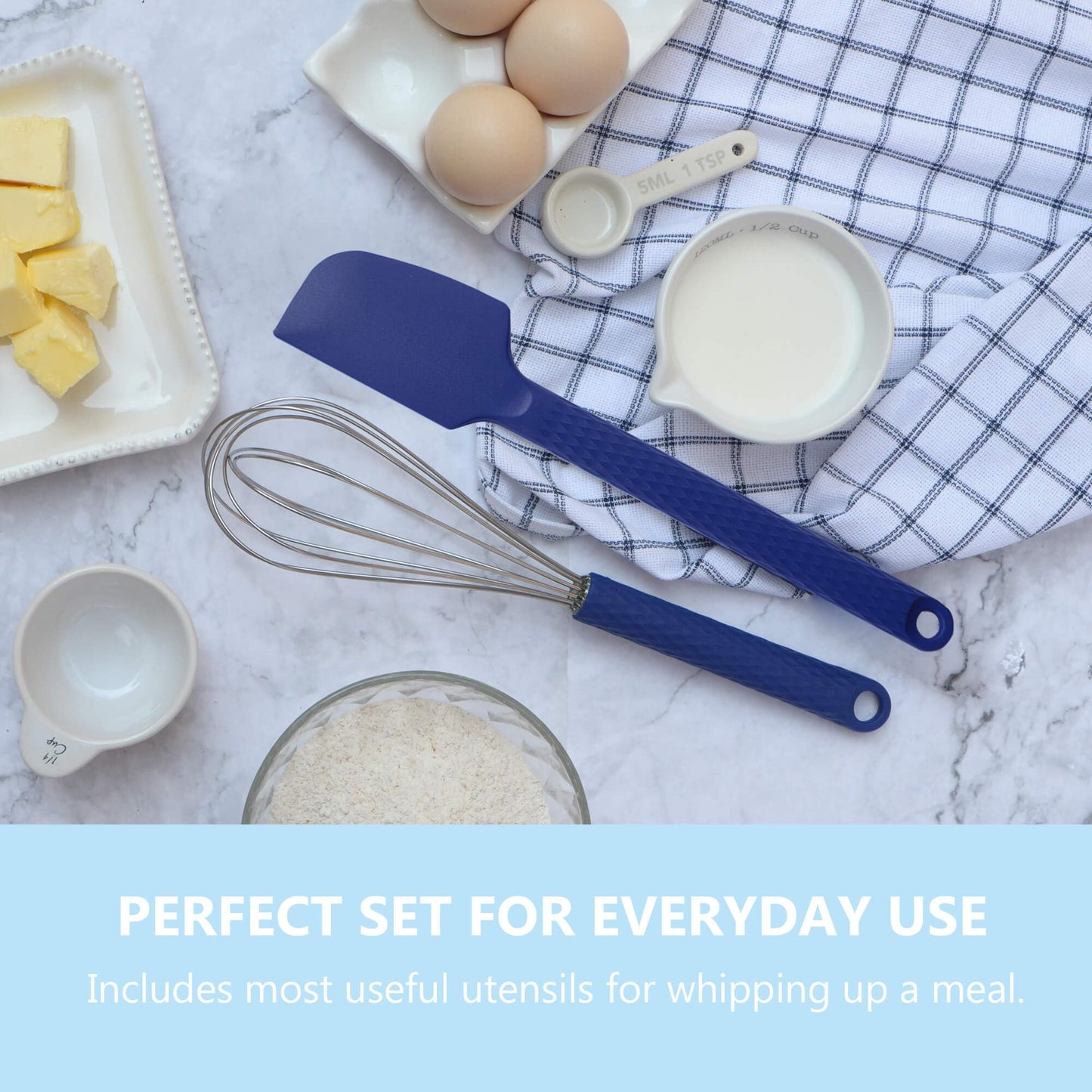 Silicone Kitchen Utensils Set - 28 Pieces Cooking Utensils Set Non-Stick Heat Resistance Silicon with Stainless Steel Handle - Royal Blue