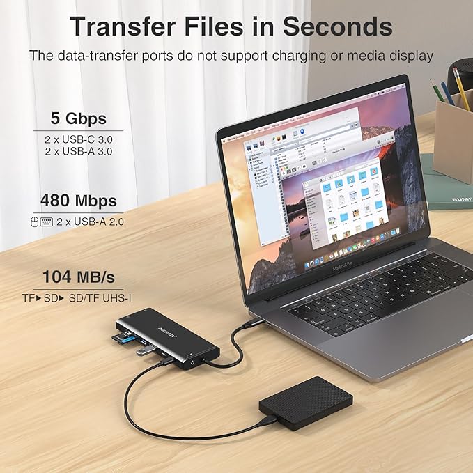 USB C Docking Station 3 Monitors USBC Hub Laptop Dual Monitor Multiport Adapter Dock Dongle,USBC to 2 HDMI,4K DisplayPort,PD Charging,Ethernet,7 USB-C/A Ports,SD/TF,Audio for Dell/HP/Lenovo(Black)