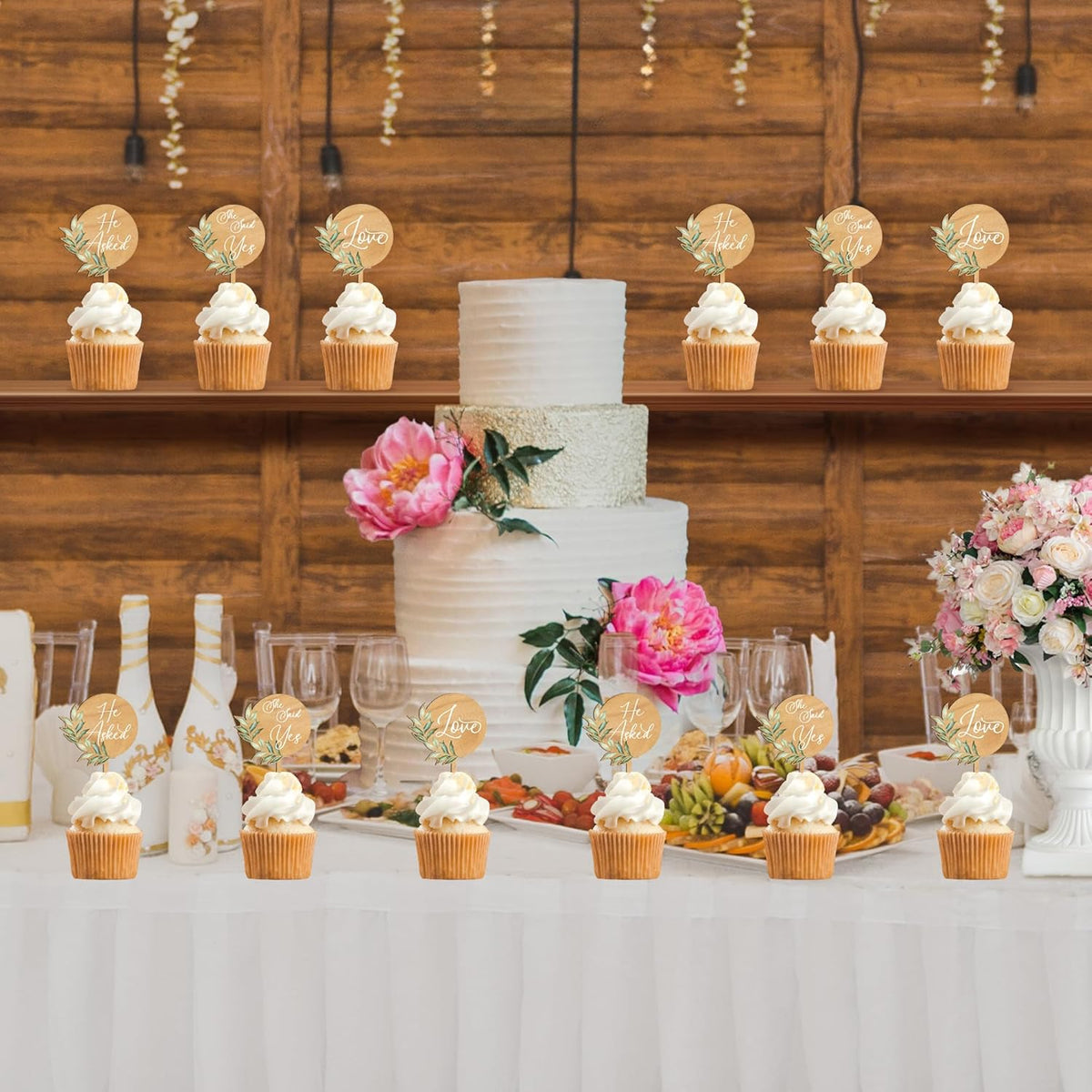 36 PCS Engagement Party Cupcake Toppers She Said Yes Cake Cupcake Decorations in Wood
