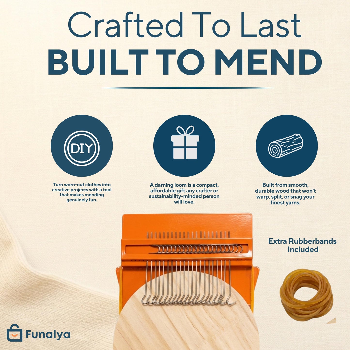 Funalya Darning Loom 21 Hooks Speedweve Mending Loom Kit for Visible Mending 2 Needles & 10+ Pattern Guide– Mini Patch Loom for Jeans Socks Repairs, Speed Weave Patchmaker Loom Small Darner Tool