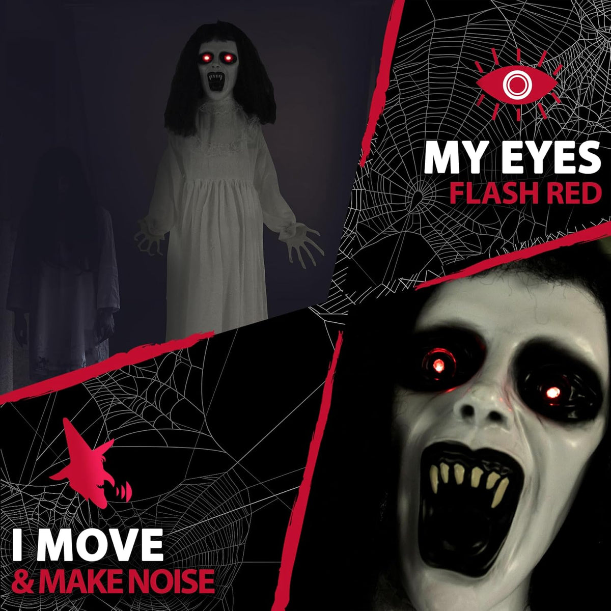 Haunted Hill Farm Life-Size Scary Demon Bride Halloween Animatronic with Touch Activated Lights and Sound, Battery Operated Indoor or Covered Outdoor Halloween Decorations for Home or Haunted House