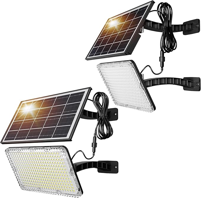 1000 Lumen 299 LED Solar Dusk to Dawn Light Outdoor JACKYLED Solar Powered Spotlight with 4000mAh Battery Outside Waterproof Wall Mount Security Light for Porch Storage Room Patio Shed (White, 2-Pack)