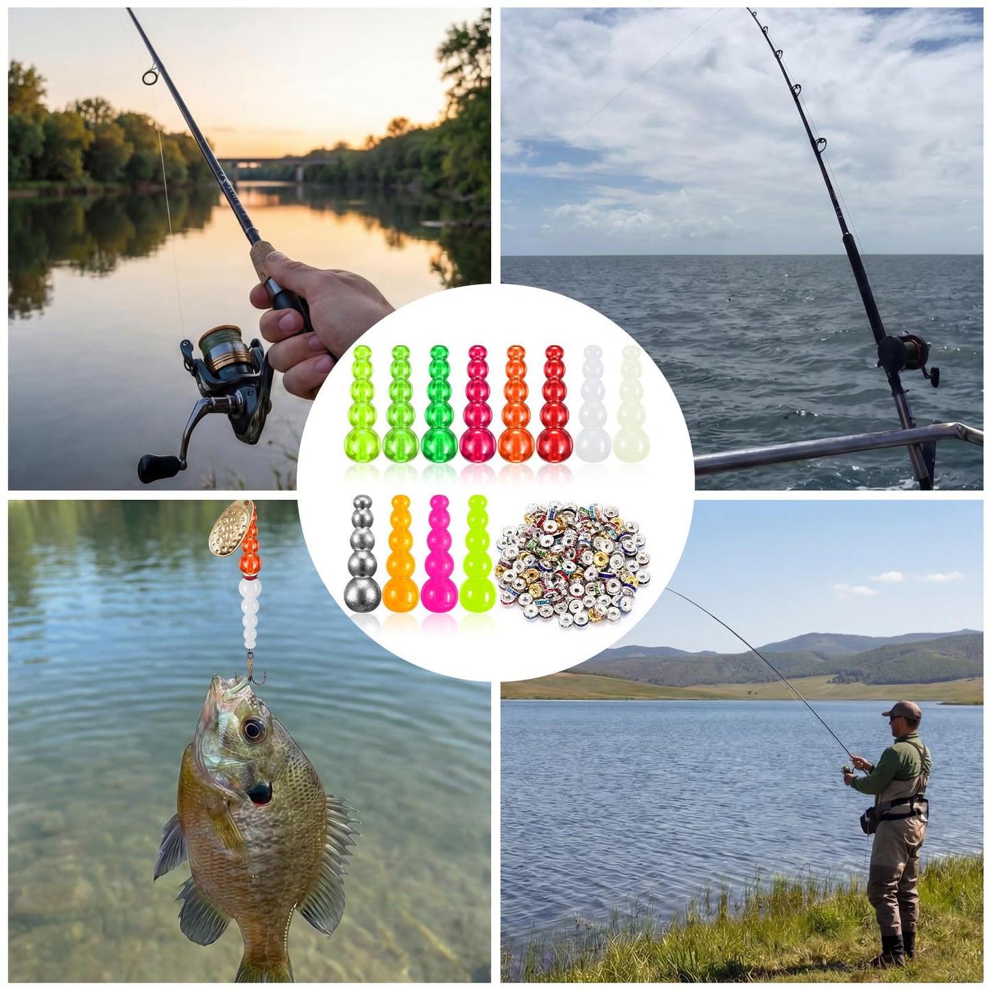 JolliLudo 160 Pcs Fishing Beads 12 Pcs Stacked Fishing Beads for Spinner Rig Making Colorful Perch Spinner Rig Lure Making Supplies for Trout Walleye DIY Saltwater Freshwater