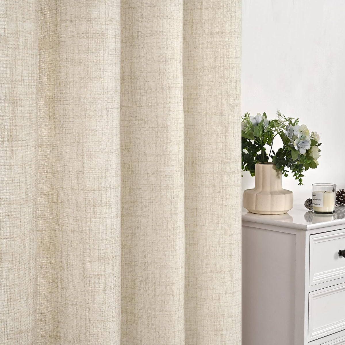 Linen Semi Sheer Curtains 30 X 48 Inch Length 2 Panels Set (2 Count)