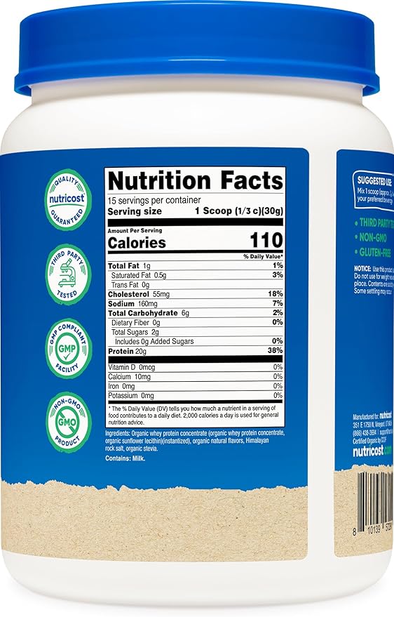 Nutricost Organic Whey Protein Concentrate, French Vanilla Flavored, (1LB) - Gluten-Free, Non-GMO